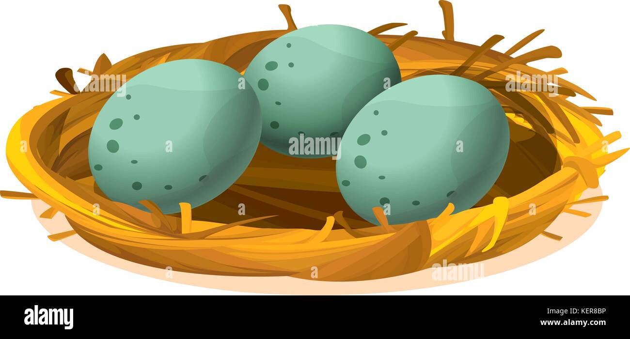 Abbildung: ein Nest mit drei Eier auf weißem Hintergrund Stock Vektor