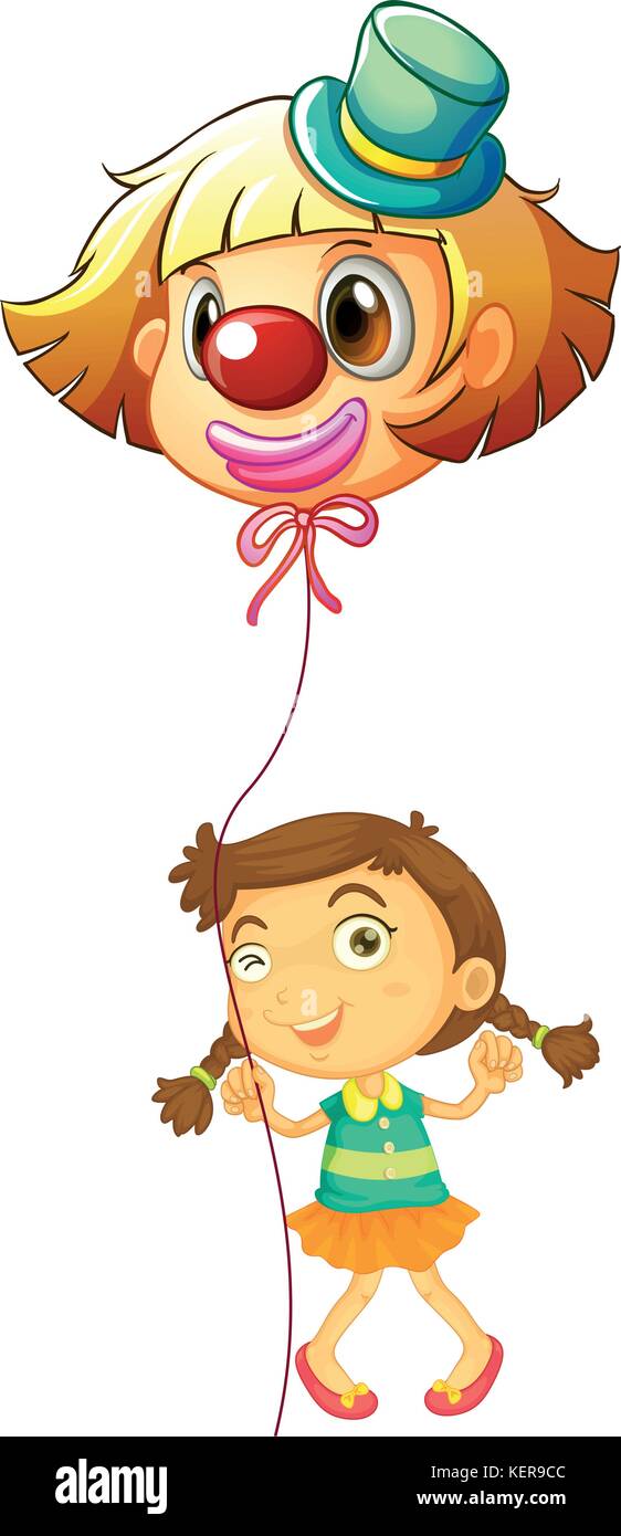 Abbildung: Ein junges Mädchen hält ein Clown Ballon auf weißem Hintergrund Stock Vektor