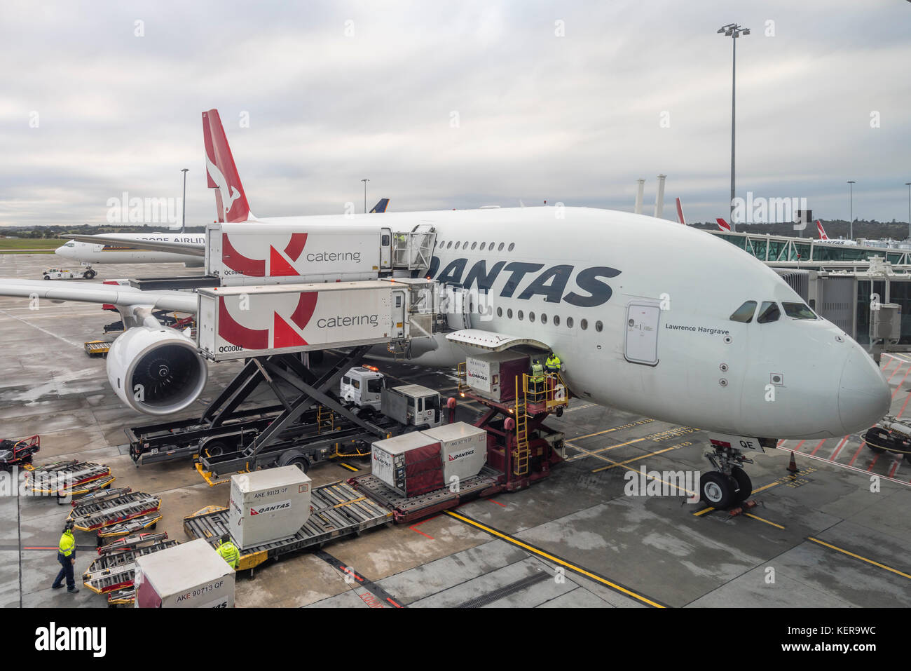 Qantas a380 Flugzeug in melbouren Flughafen angedockt Stockfoto