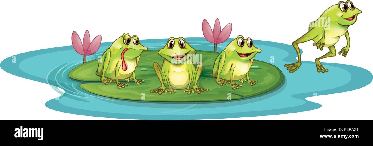 Abbildung die Frösche im Teich auf weißem Hintergrund Stock