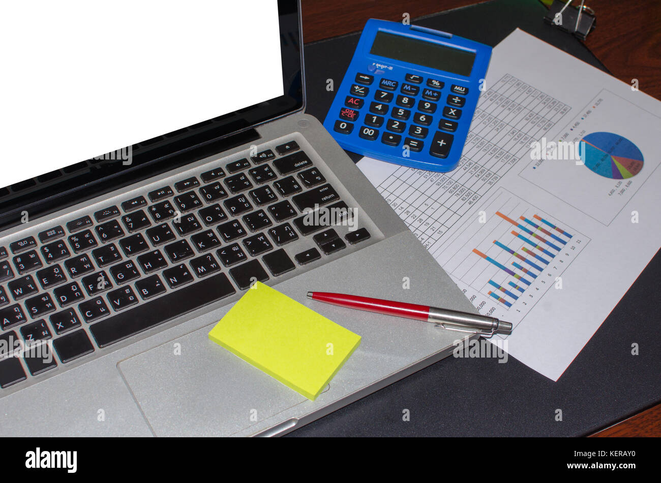 Geschäftliche Dokumente, Computer und Grafik Stockfoto