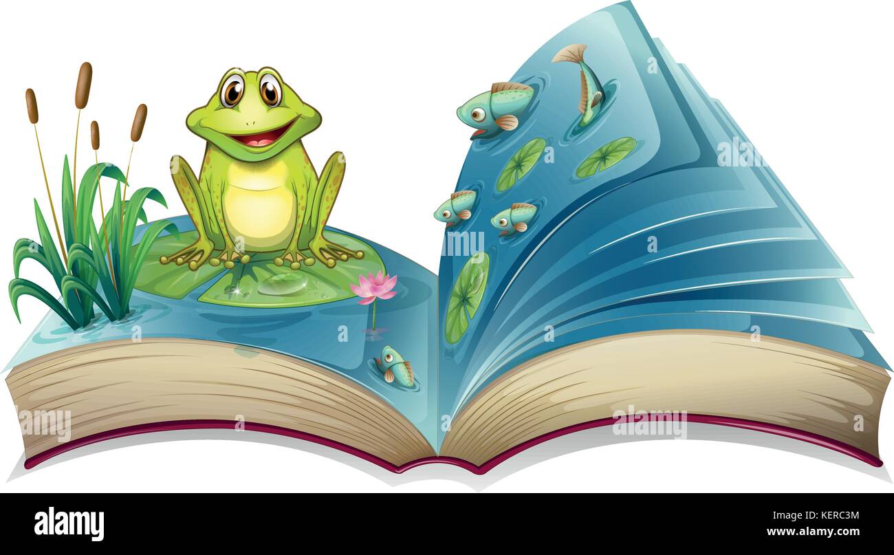 Abbildung: ein Buch mit einer Geschichte von der Frosch im Teich auf einem weißen Hintergrund Stock Vektor