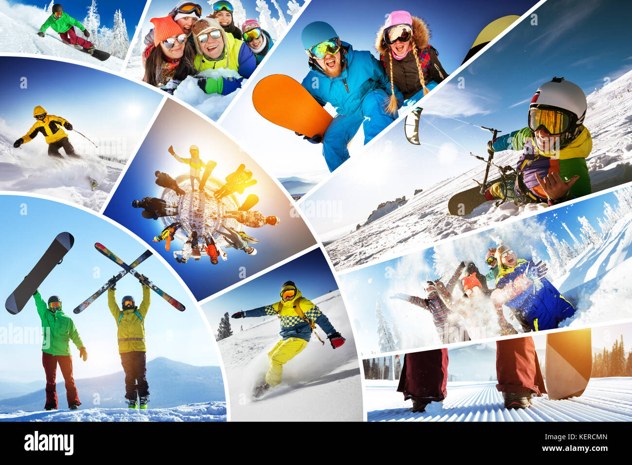 Mosaik collage Ski Snowboard Wintersport Stockfoto