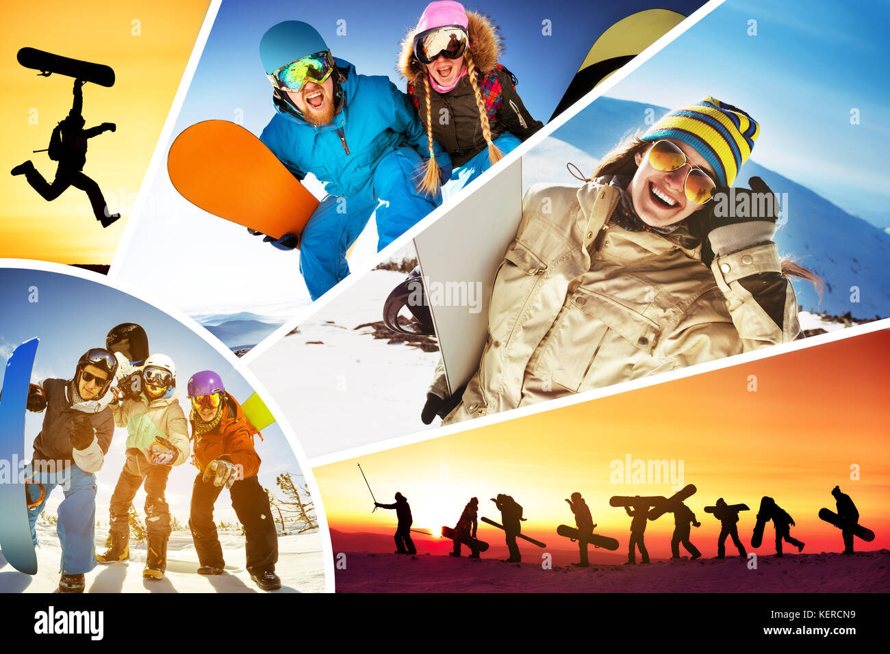 Collage Ski Skifahrer snowboarder Wintersport Stockfoto