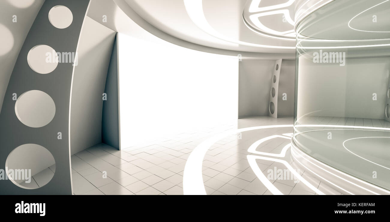 Futuristische Interieur mit Schaufenster und glühen Panel Stockfoto