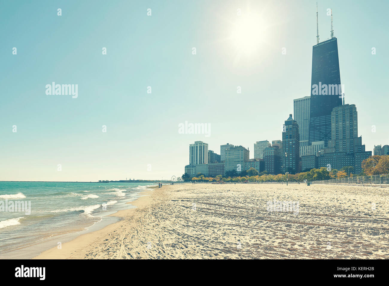 Chicago Waterfront an der Sonne, der querbearbeitung angewandt, USA. Stockfoto
