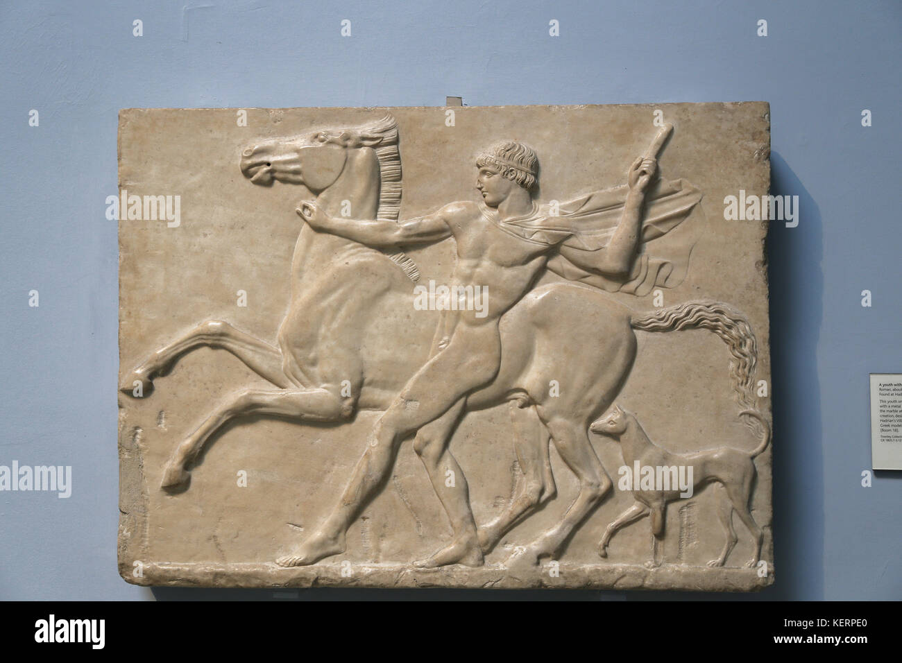 Eine Jugend mit seinem Pferd und Hund. Roman, 125 ad. von Hadrian's Villa, Tivoli. british museum london. Stockfoto