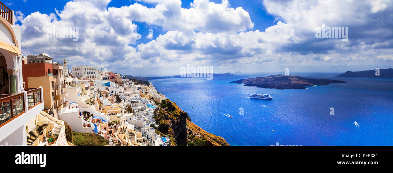 Der wunderschönen Insel Santorini, Panoramaaussicht, Kykladen, Griechenland. Stockfoto