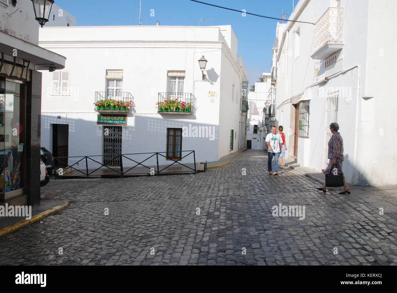 Straße. Tarifa, Provinz Cadiz, Andalusien, Spanien. Stockfoto