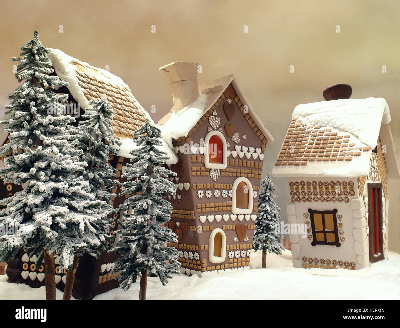 Wenig Schnee Cottages aus Lebkuchen gemacht Stockfoto