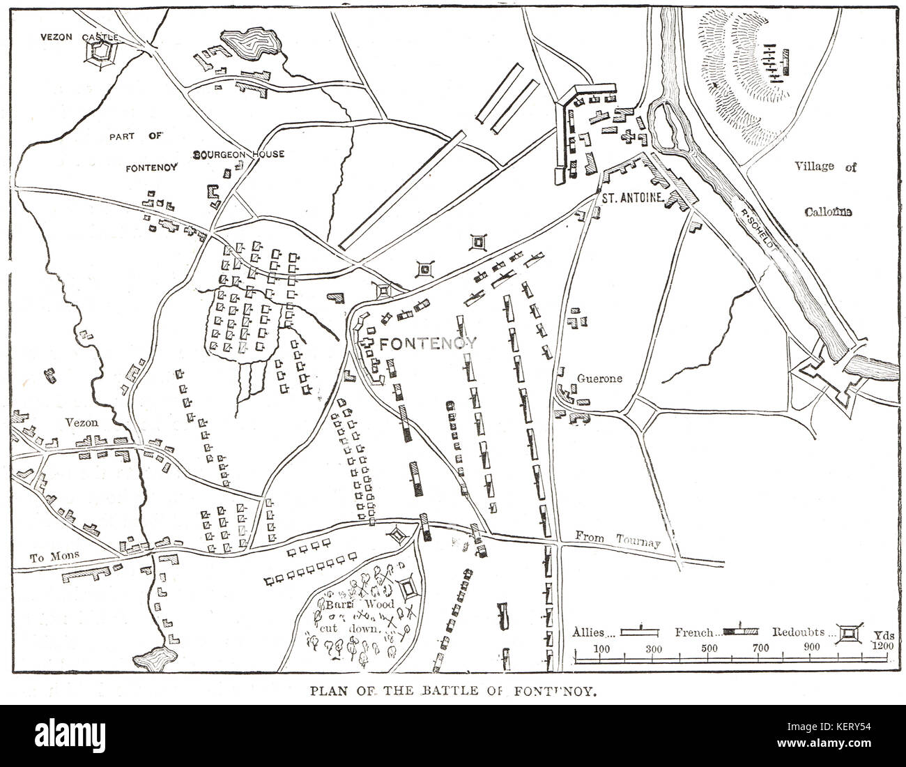 Plan der Schlacht von Fontenoy am 11. Mai 1745 Stockfoto