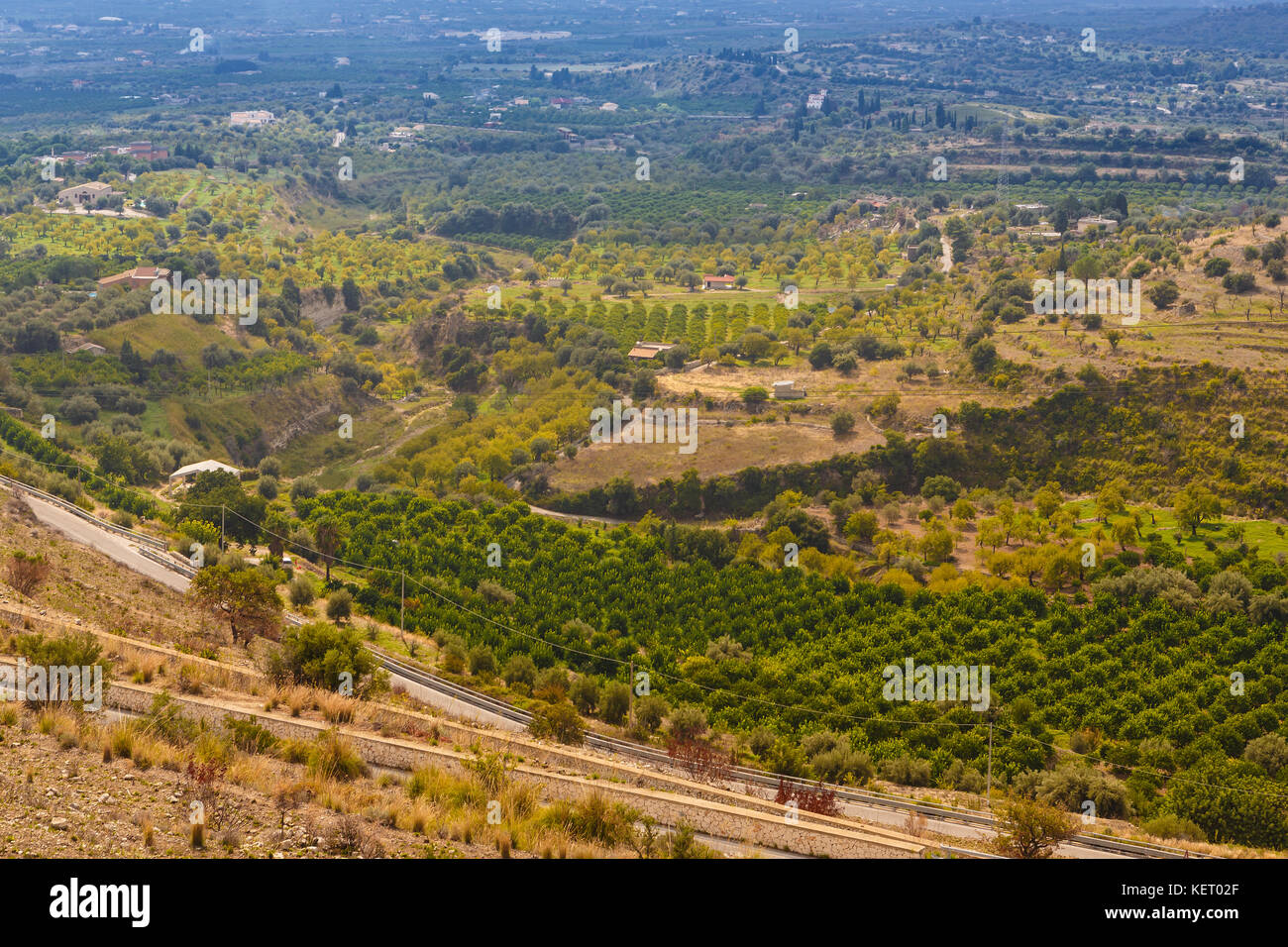 Luftaufnahme auf dem sizilianischen Landschaft in der Nähe von Avola, Italien Stockfoto