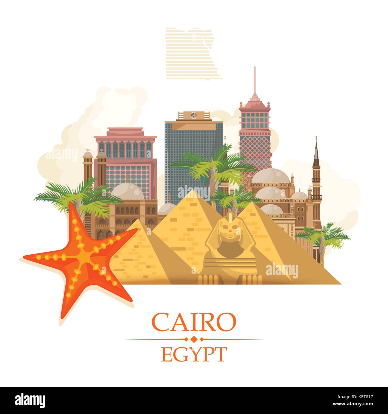 Ägypten reisen Vektor. Ägyptischen traditionelle Symbole im flachen
