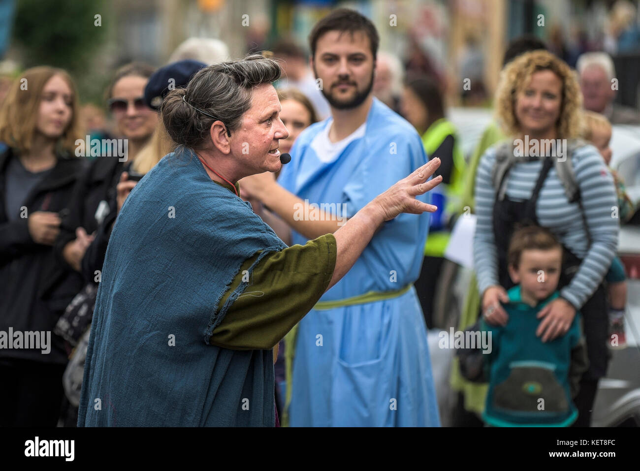 Die Ordinalia - Cornish Mysterienspiele durchgeführt während der penryn Kemeneth zwei Tage Heritage Festival im Penryn Cornwall. Stockfoto