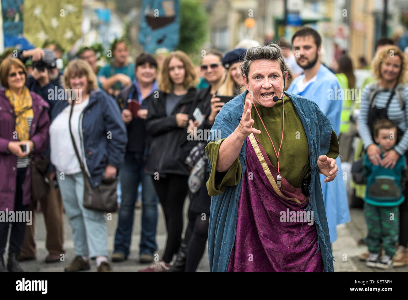 Die Ordinalia - Cornish Mysterienspiele durchgeführt während der penryn Kemeneth zwei Tage Heritage Festival im Penryn Cornwall. Stockfoto