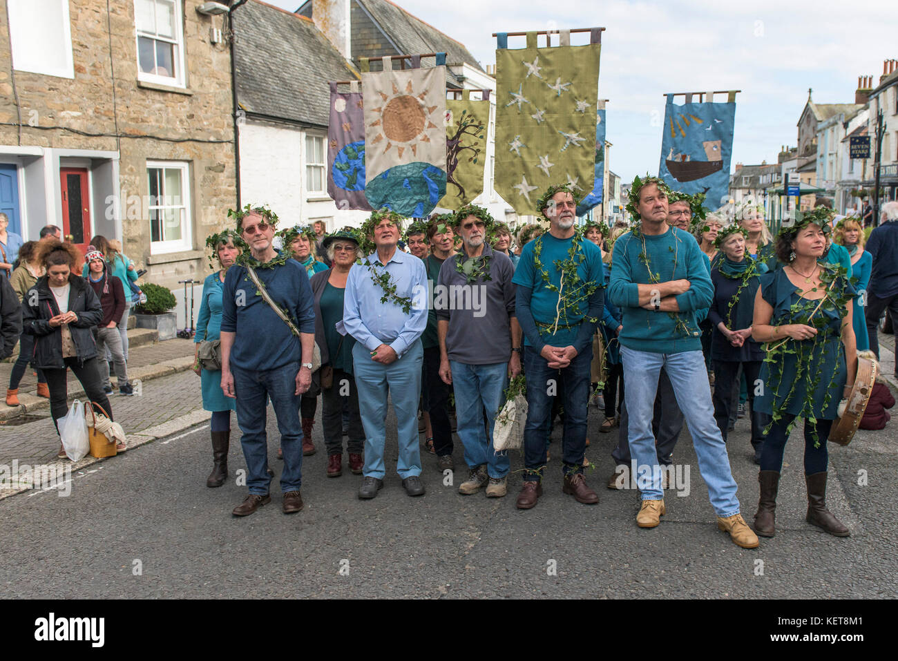 Der Koffer Sänger in der Ordinalia - Cornish Mysterienspiele durchgeführt während der penryn Kemeneth zwei Tage Heritage Festival in Cornwall. Stockfoto