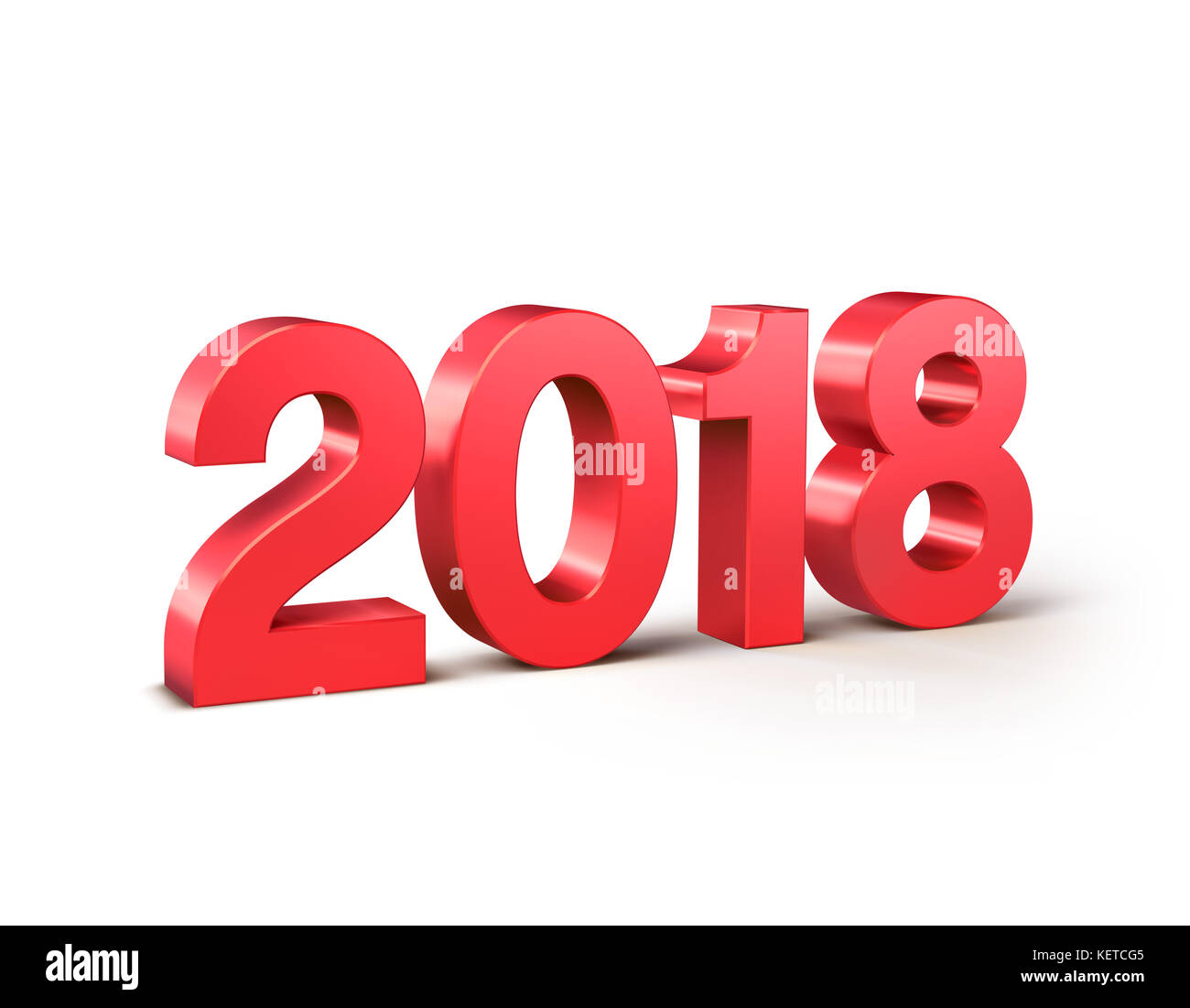 Typ Neujahr 2018, rot gefärbt und isoliert auf weiß – 3D-Illustration Stockfoto
