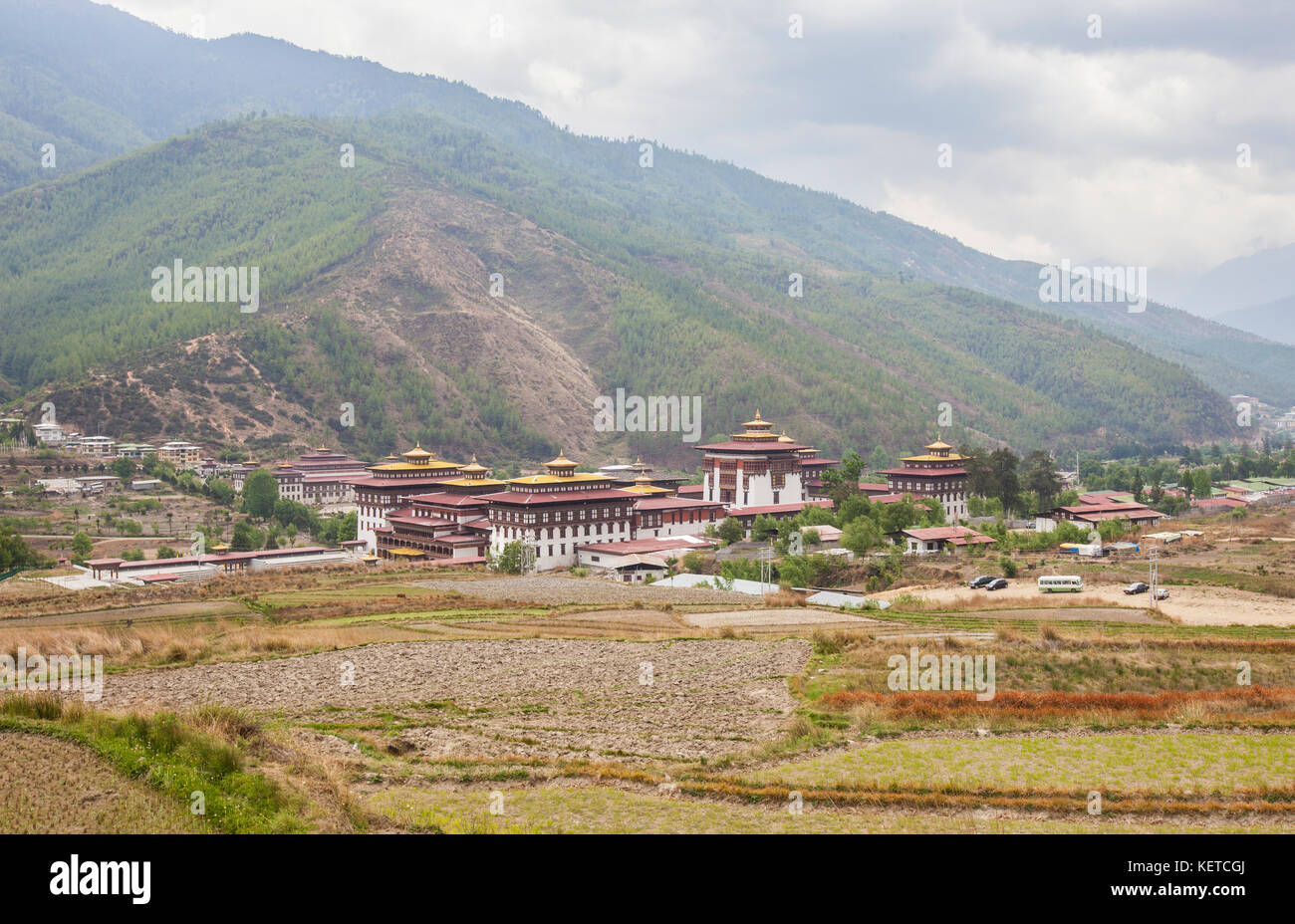 Typische Architektur der heiligen buddhistischen Kloster in das grüne Tal von Thimphu Bhutan Asien Stockfoto