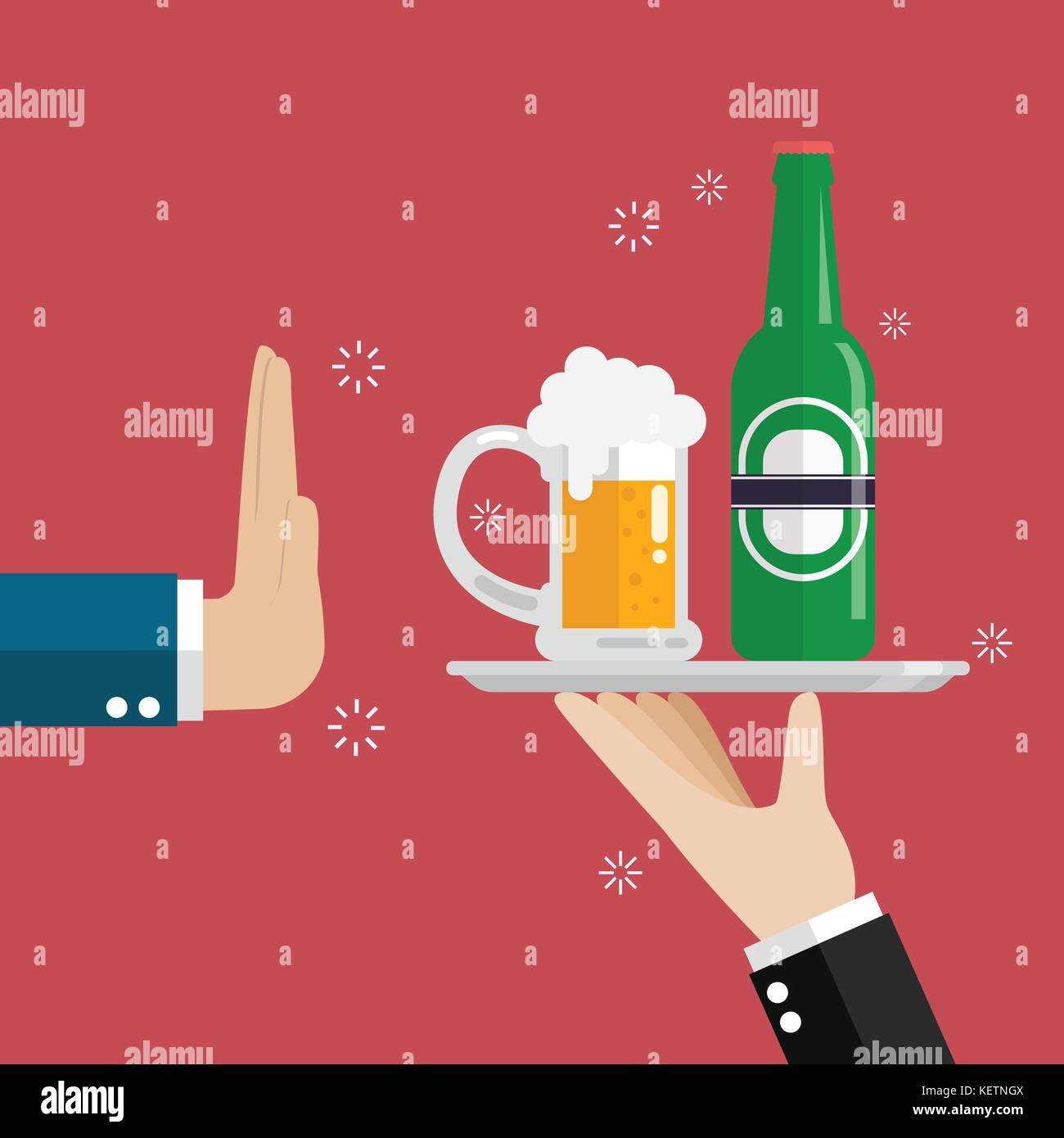 Geste Ablehnung ein Glas Bier. Kein Alkohol Stock Vektor