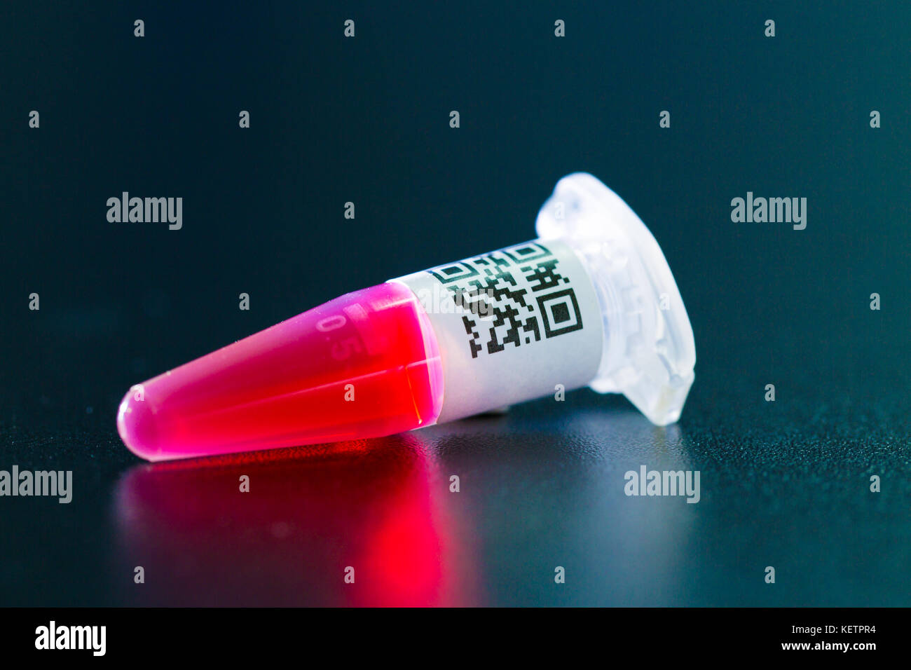 Zentrifuge Reagenzgläser für genetische Identifikation von Eltern, DNA-basierte Identifikation von Menschen QR-Code Stockfoto
