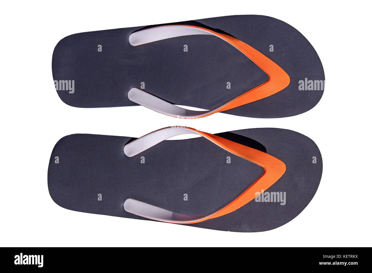 Mann Lebensstil entspannen Flip Flops isoliert auf weißem Stockfoto