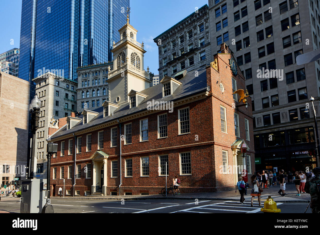 Boston Massachusetts New England Nordamerika USA, Sehenswürdigkeiten Old State House, dem Museum und der U-Bahn Station an der State Street Stockfoto