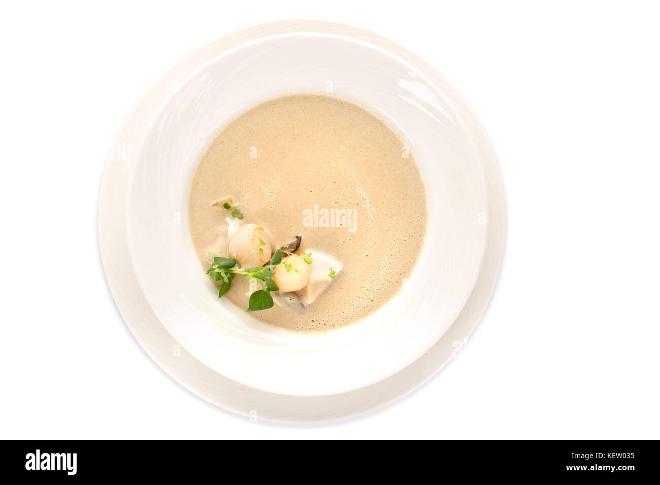 Cremige Suppe mit weißen Teller isoliert Stockfoto
