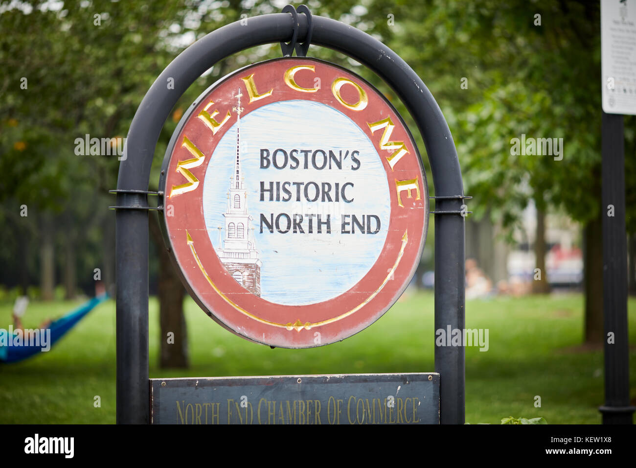 Boston Massachusetts New England Nordamerika USA, Willkommen bei historischen North End park Christopher Columbus Waterfront Park Stockfoto