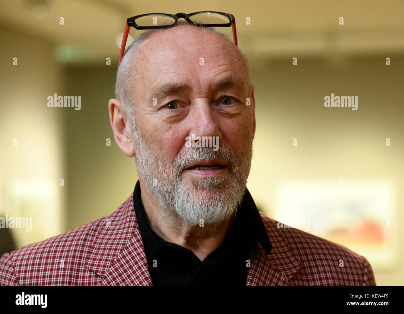 Maler und Grafiker Peter Tuma, fotografiert am 20. Oktober 2017 im Wilhelm Busch Deutschen Museum für Karikatur & Zeichenkunst in Hannover. Foto: Holger Hollemann/dpa Stockfoto