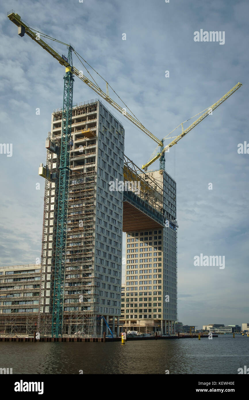 Die Pontsteiger Appartement Gebäude im Bau, westlichen Hafengebiet, Amsterdam, Niederlande Stockfoto