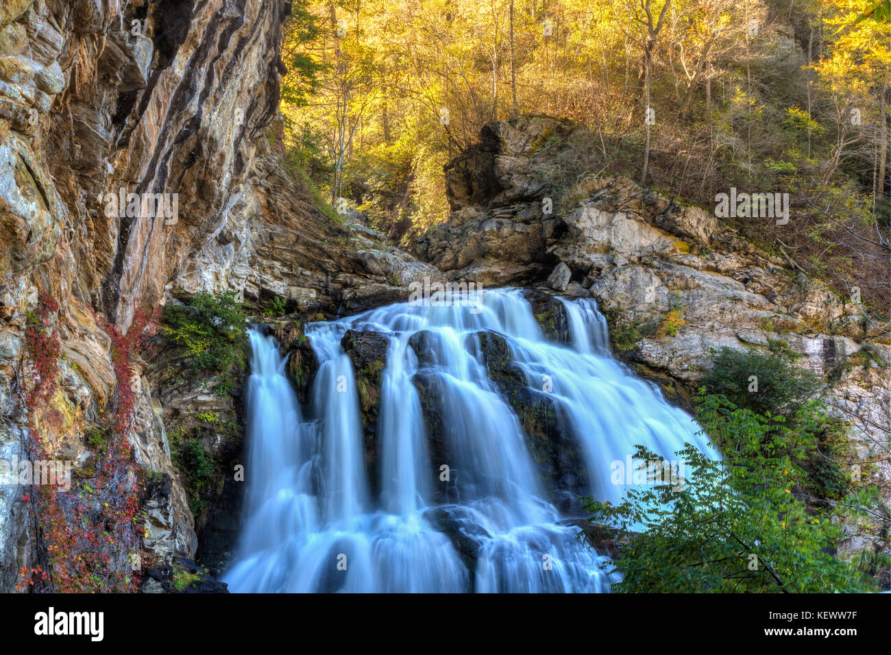 Die cullasaja Fluss Kaskaden durch eine Schlucht am unteren culasaja fällt in der nantahala National Forest in der Nähe von Highlands, North Carolina Stockfoto