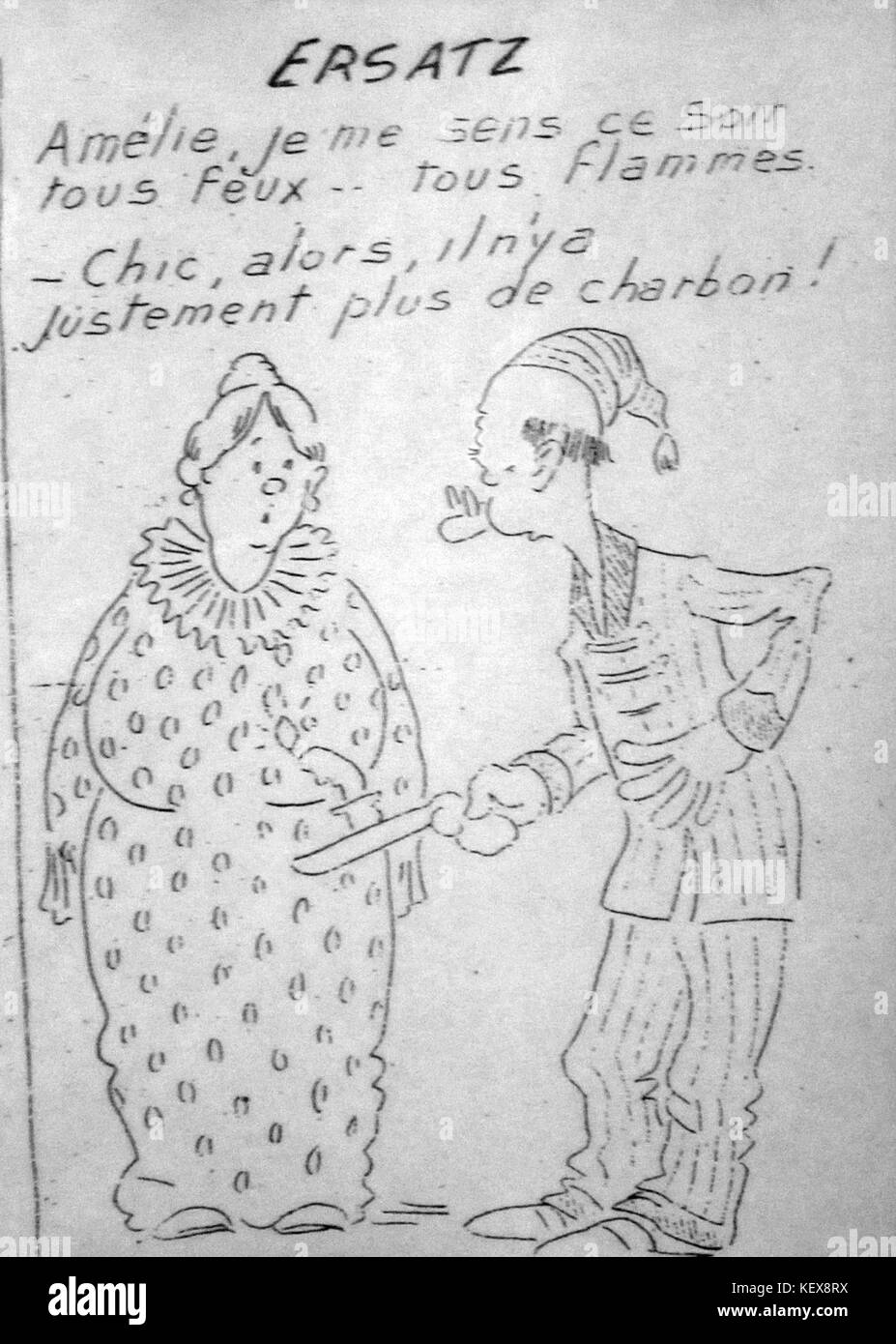 Cartoon persiflieren Treibstoffmangel im besetzten Belgien Stockfoto