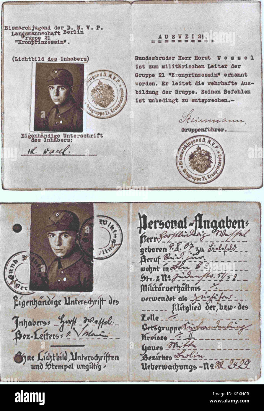 Cartes de Mitglied des Bismarckjugend et du Wikingbund de Horst Wessel Stockfoto