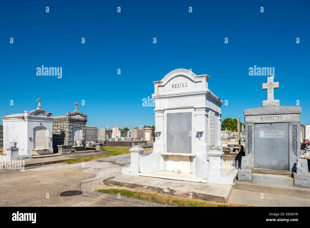 USA, Louisiana, New Orleans. Historischen oberirdische Gräber auf dem Greenwood Cemetery. Stockfoto