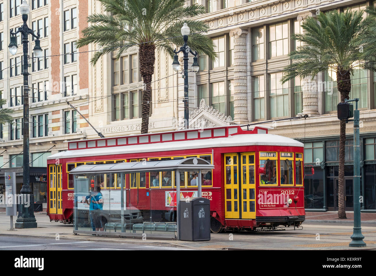 USA, Louisiana, New Orleans, French Quarter. Canal Street-Straßenbahn-Linie. Stockfoto