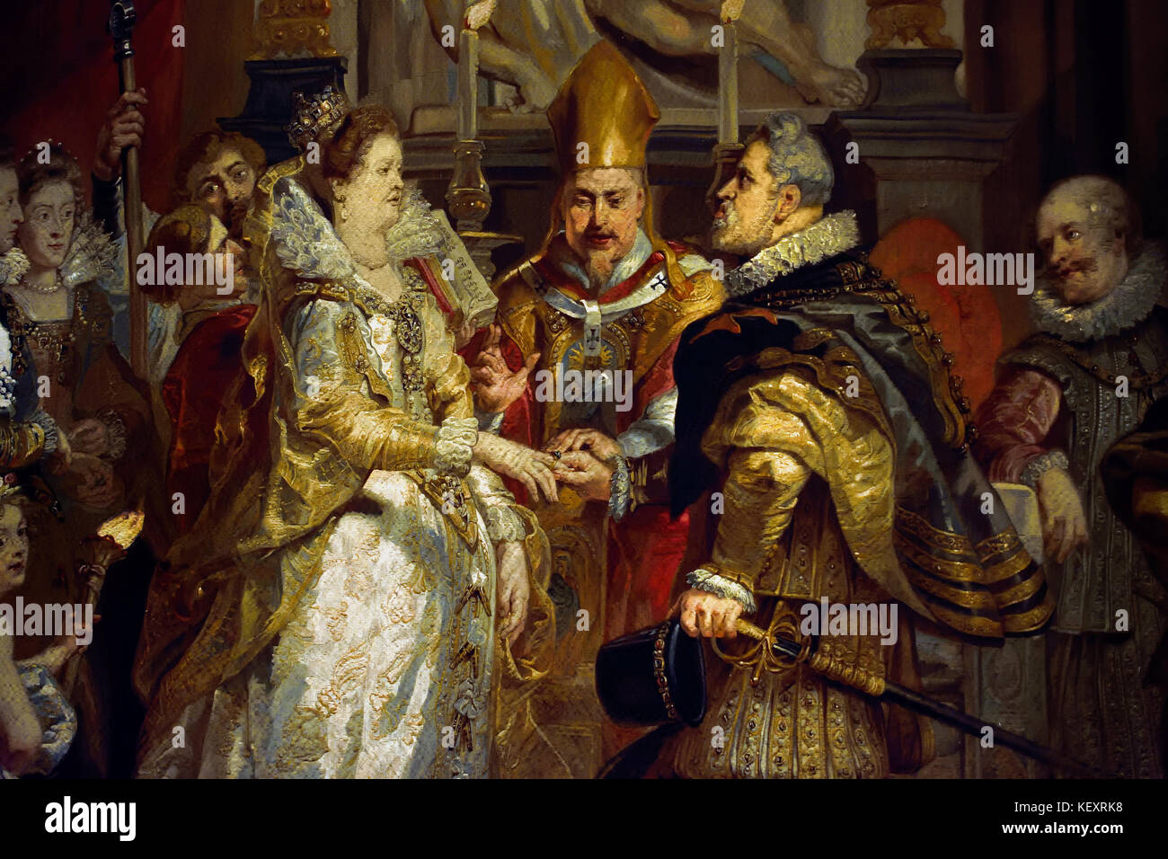 Die Hochzeit von Proxy von Marie de Medici zu König Heinrich IV. Die Marie de Medici Zyklus 1622-1624 von Peter Paul Rubens im Auftrag von Königin Marie de Medici, der Witwe von König Heinrich IV. von Frankreich, für die Luxemburg Palace in Paris, Stockfoto