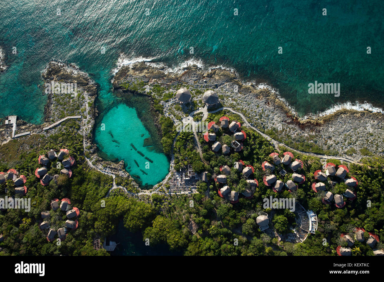 Luftaufnahme von Riviera Maya Resort und Küste, Quintana Roo, Mexiko Stockfoto