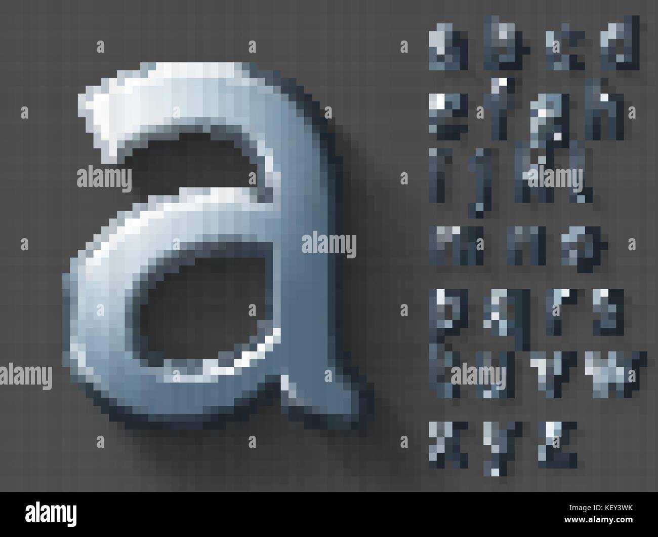 Satz von Stahl 3d Kleinbuchstabe englischen Buchstaben. Stock Vektor