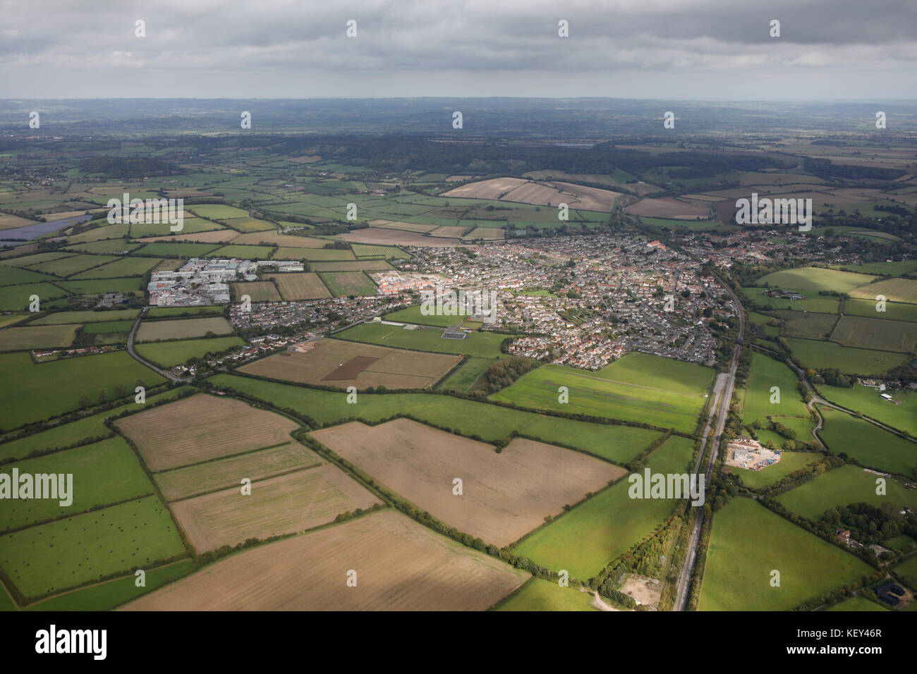 Ein Luftbild der Stadt Schwanebeck in Somerset, South West England Stockfoto