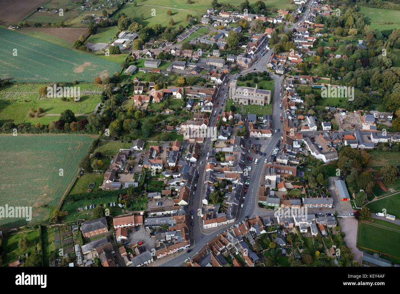 Ein Luftbild der Suffolk Dorf Clare Stockfoto