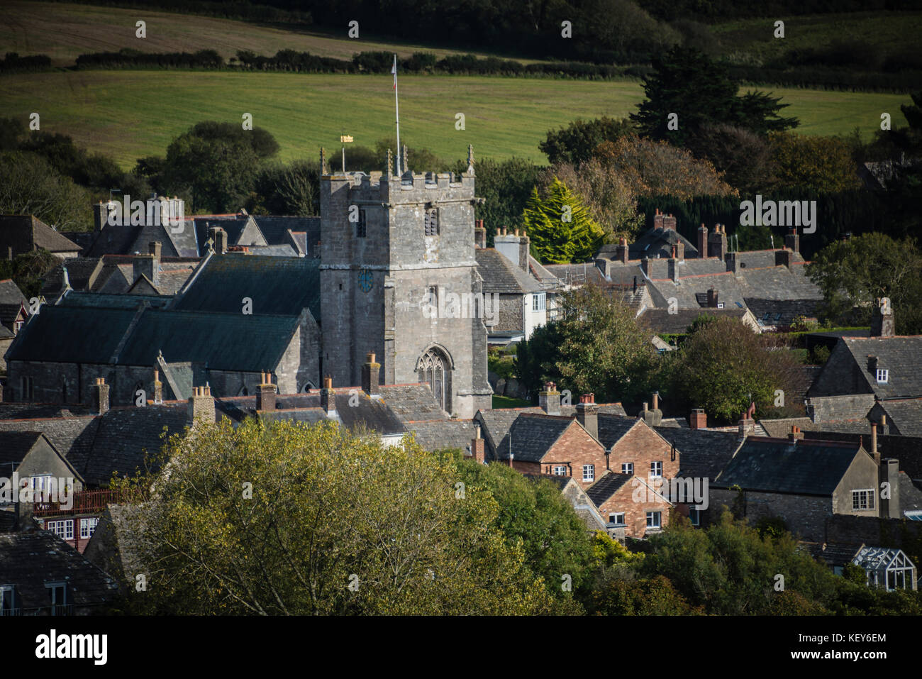 Kirche des Hl. Edward der Märtyrer, Corfe Castle, Dorset. Stockfoto