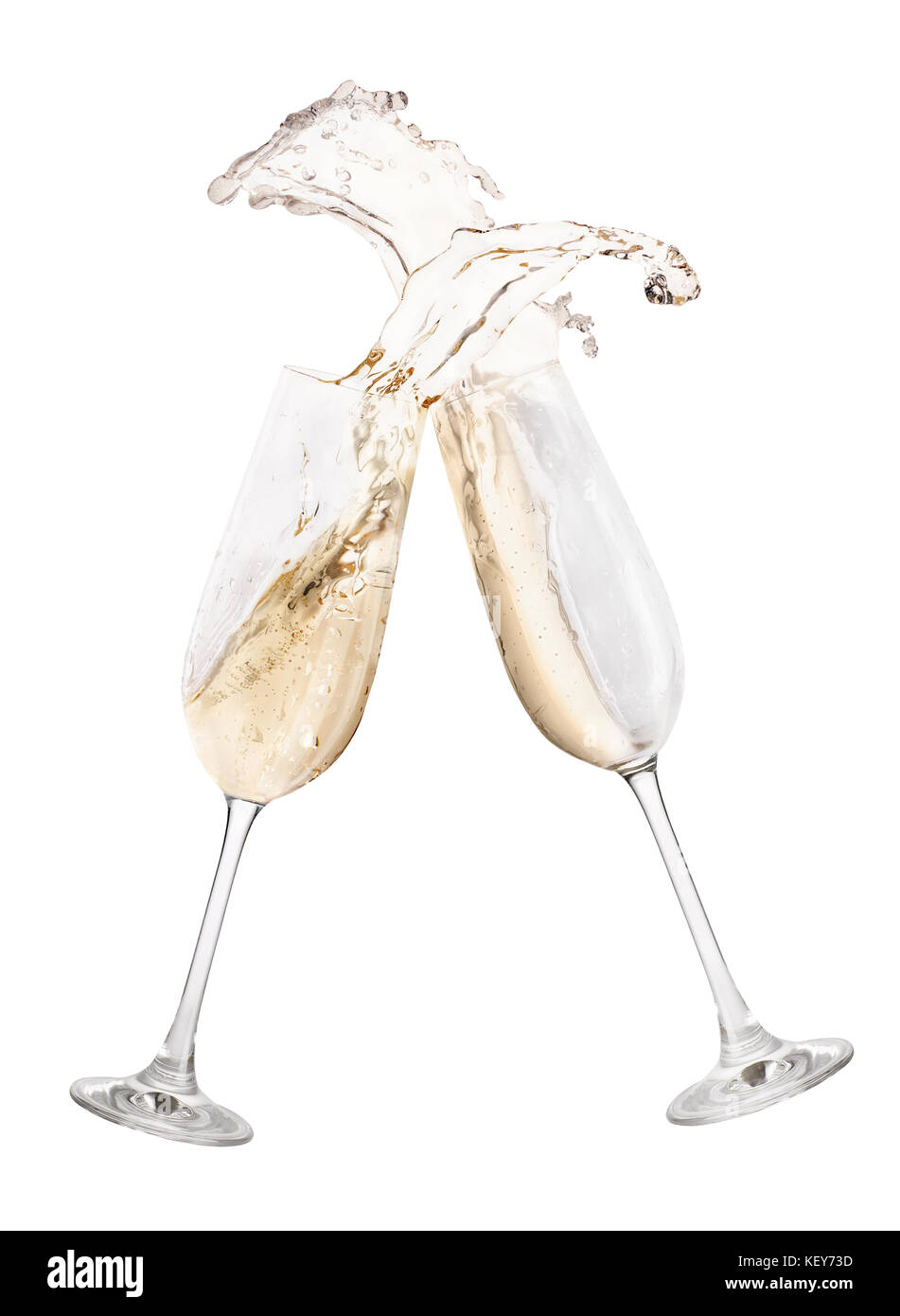 Gläser Champagner mit Splash Stockfoto