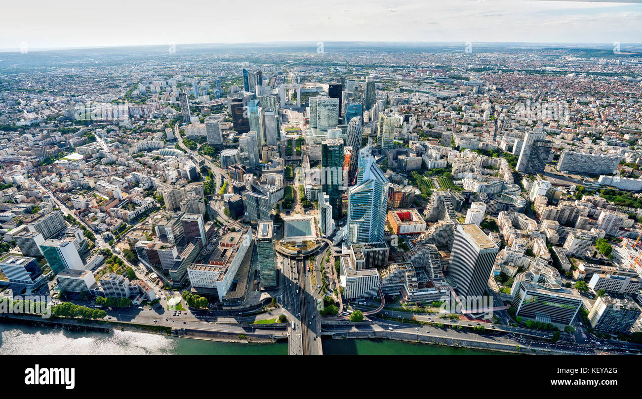 Luftaufnahme des Geschäftsviertel La Défense, Paris, Frankreich Stockfoto