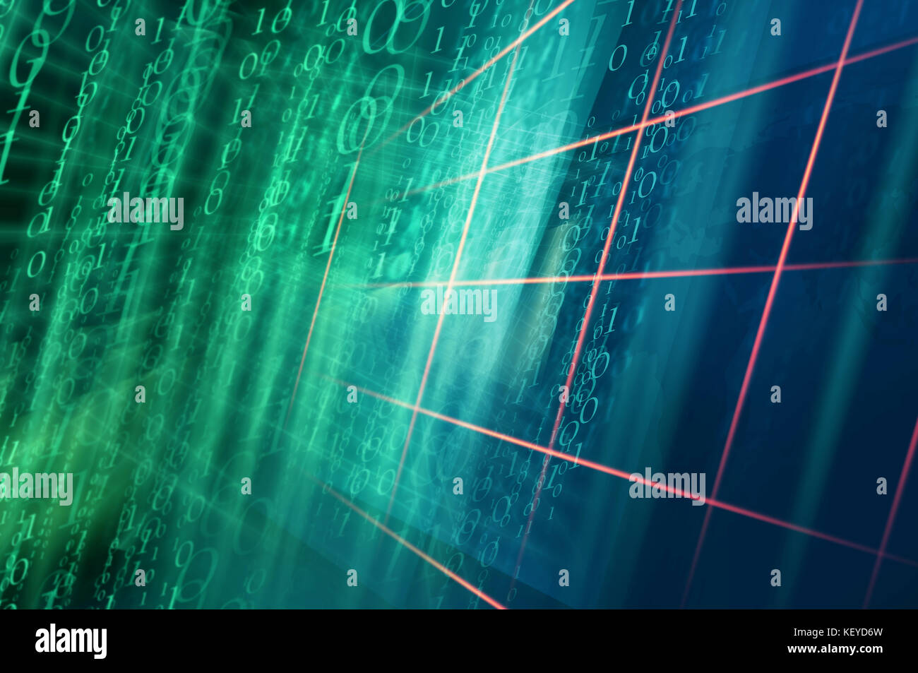 Binären code Hintergrund mit mehreren Linien des Rasters. 3D-Darstellung Stockfoto