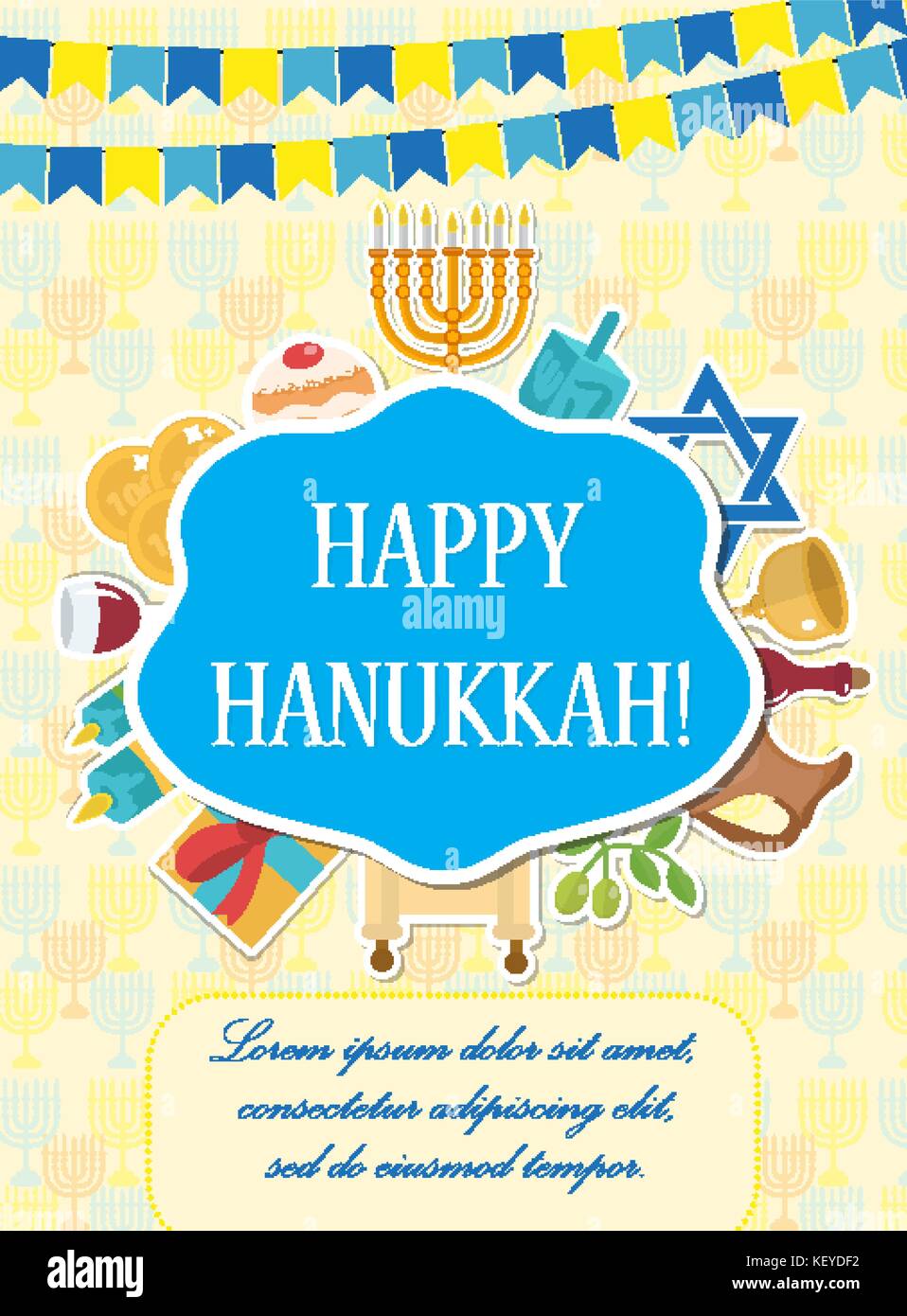 Happy Hanukkah Greeting Card, Flyer, Plakat. Vorlage für Ihre Einladung