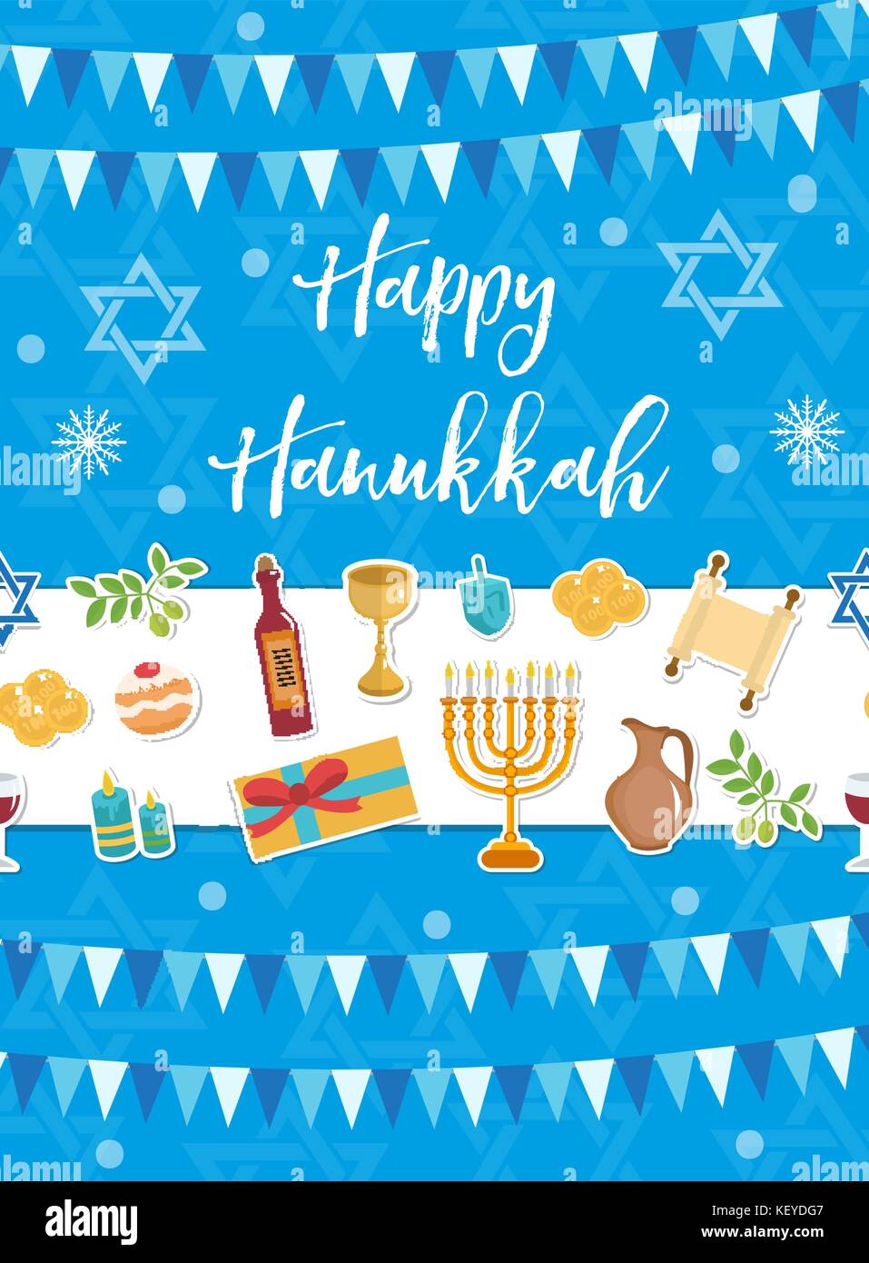 Happy Hanukkah Greeting Card, Flyer, Plakat. Vorlage für Ihre Einladung