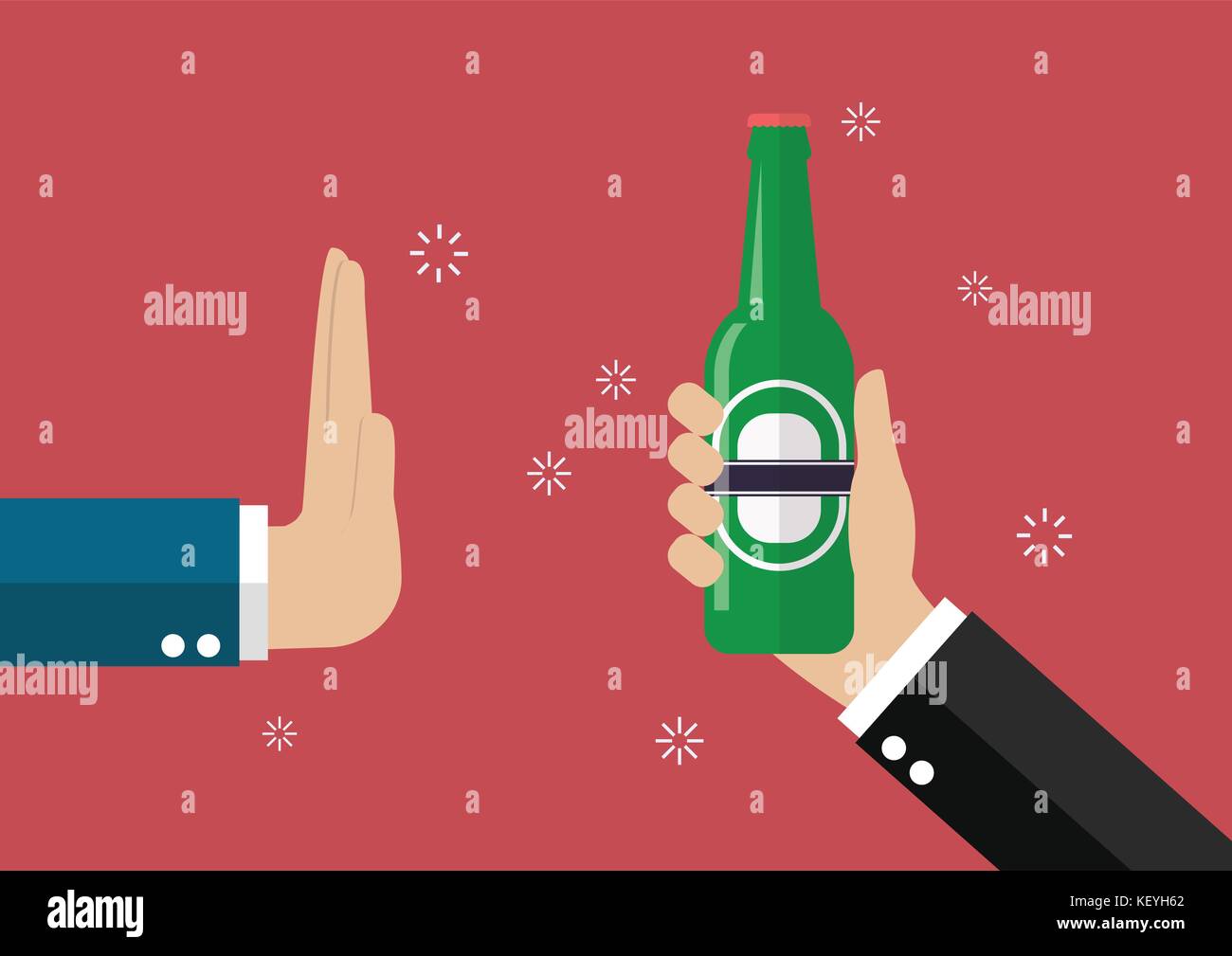 Geste Ablehnung eine Flasche Bier. Kein Alkohol Stock Vektor