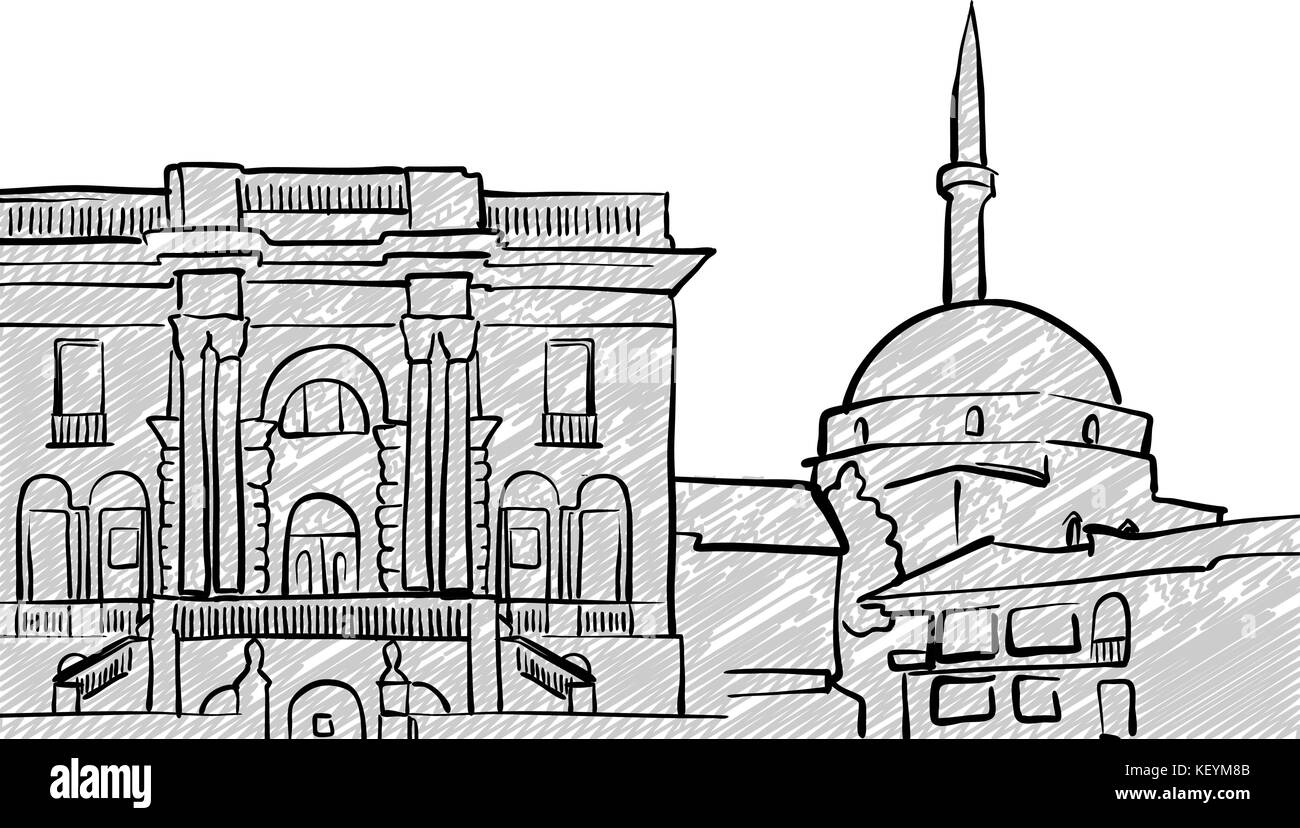 Belgrad, Serbien berühmten Reisen Skizze. Lineart Zeichnung von Hand. Grußkarte Design, Vektor, Abbildung Stock Vektor