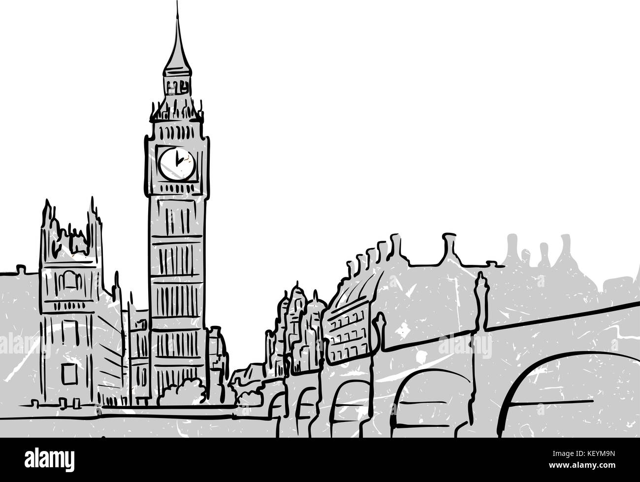 London, Vereinigtes Königreich, berühmten Reisen Skizze. Lineart Zeichnung von Hand. Grußkarte Design, Vektor, Abbildung Stock Vektor