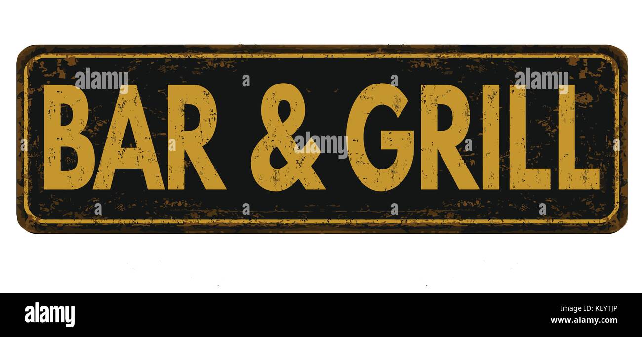 Bar & Grill vintage rostiges Metall Zeichen auf weißem Hintergrund, Vector Illustration Stock Vektor